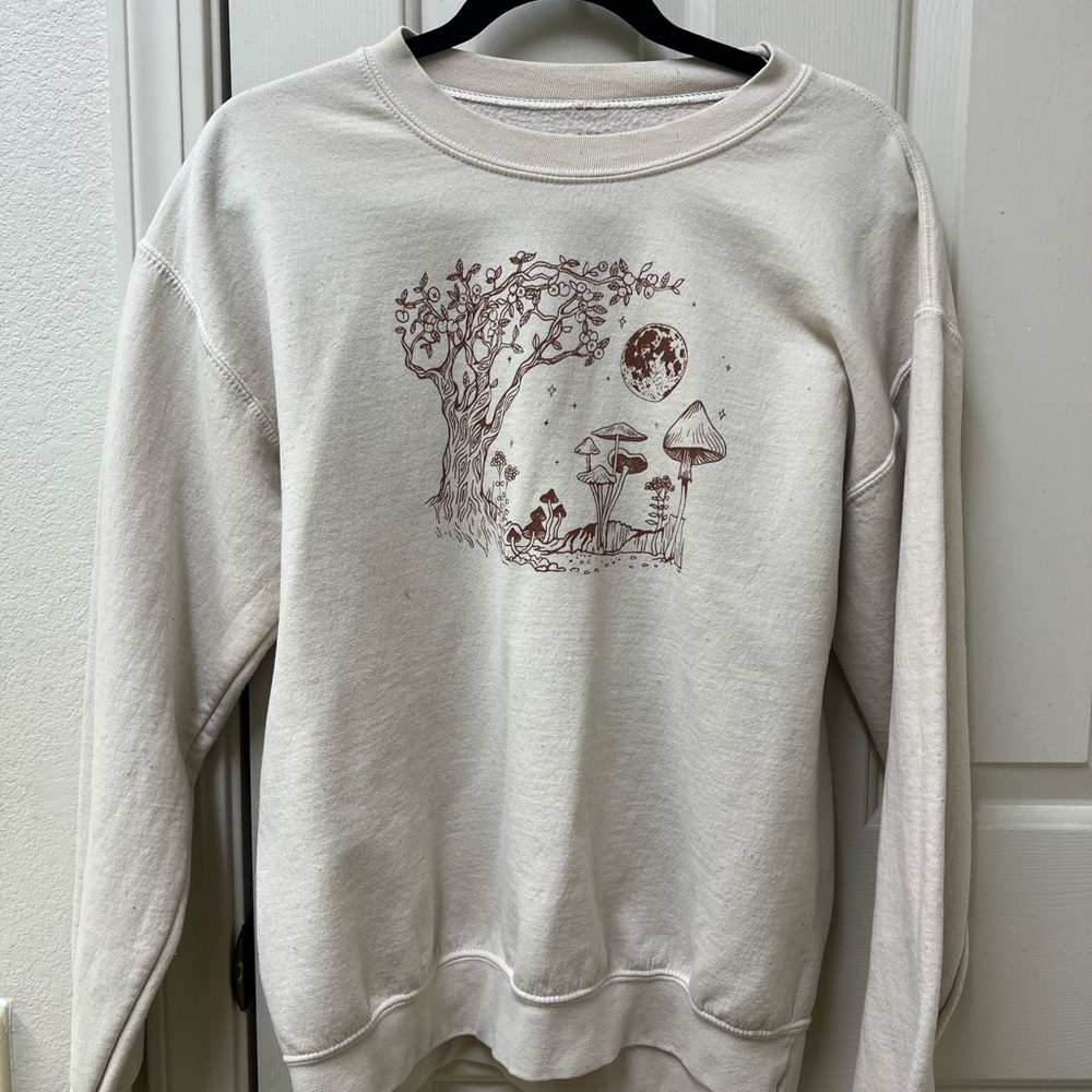 Cream Sweatshirt with Fantasy Mushroom Print
